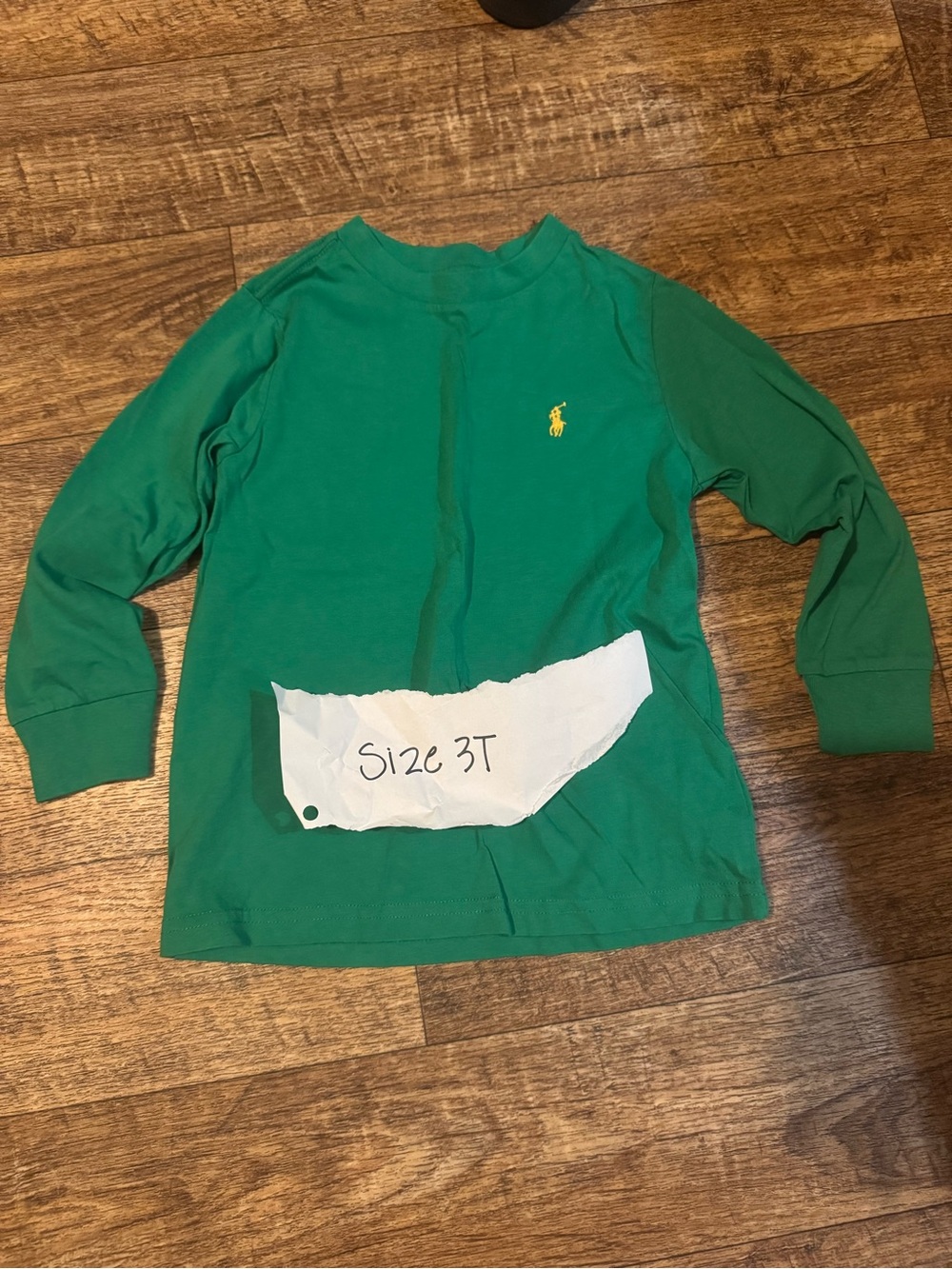 Ralph Lauren Green Long Sleeve Tee with Yellow Pony - Kids